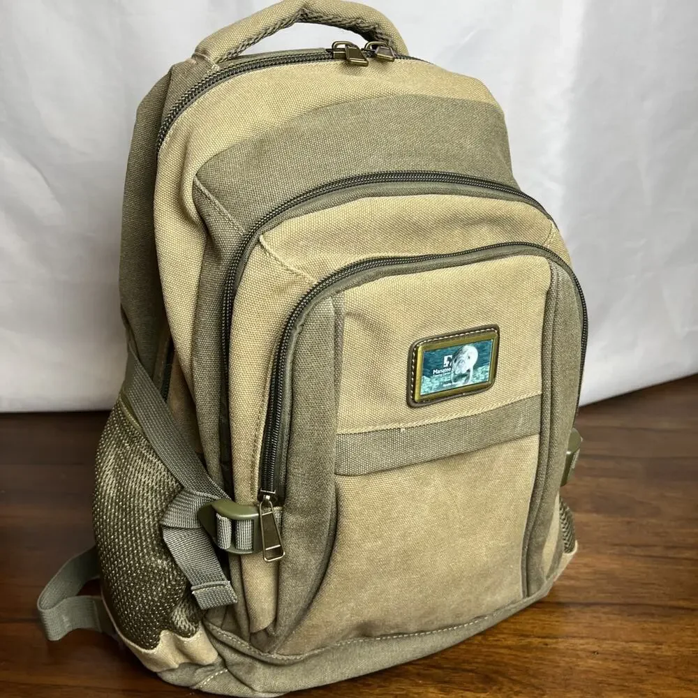 Manatee Apollo Beach FL Backpack Adult Full Size Olive Green And Tan Canvas
